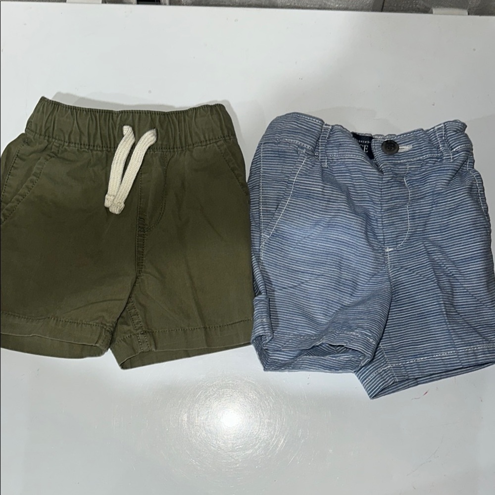 Kids Olive and Blue Striped Shorts Set